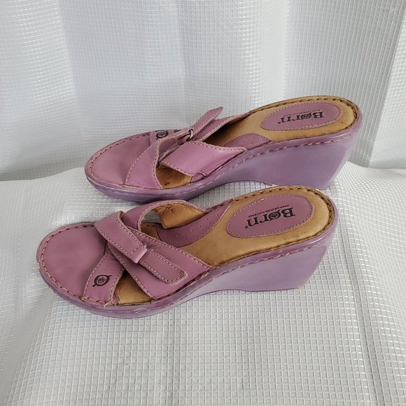 Born Handcrafted Footwear Size 8/39 Leather Wedge Sandals Heels Straps Purple - Picture 5 of 16